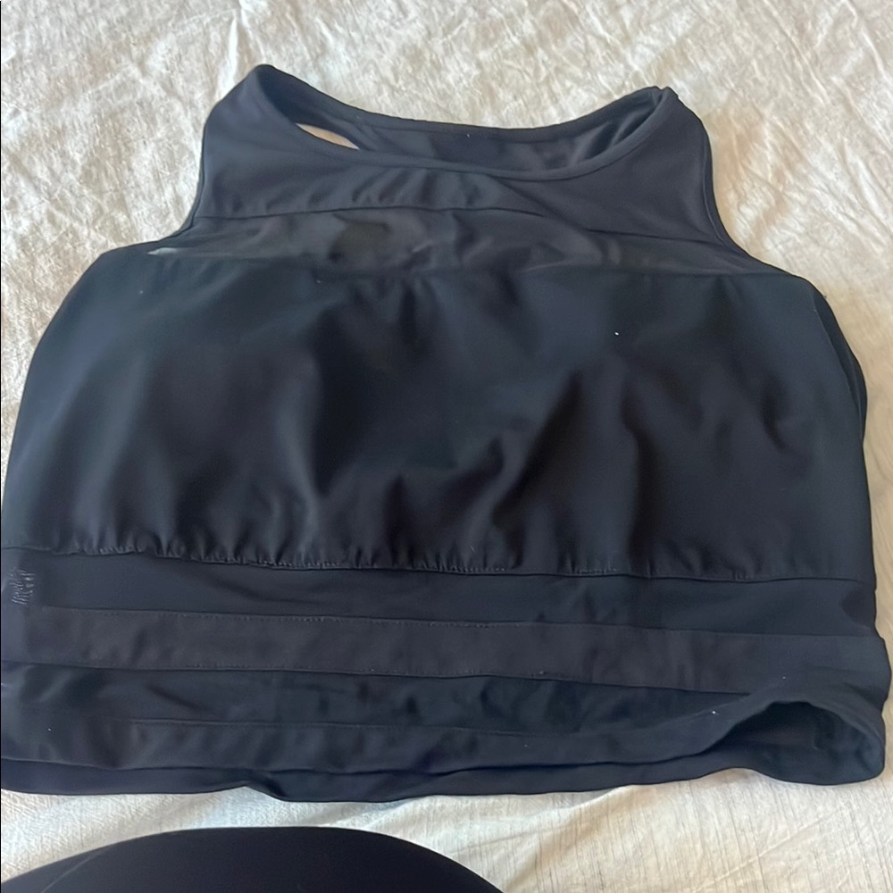 Fabletics Black Crop Top with shear stripes